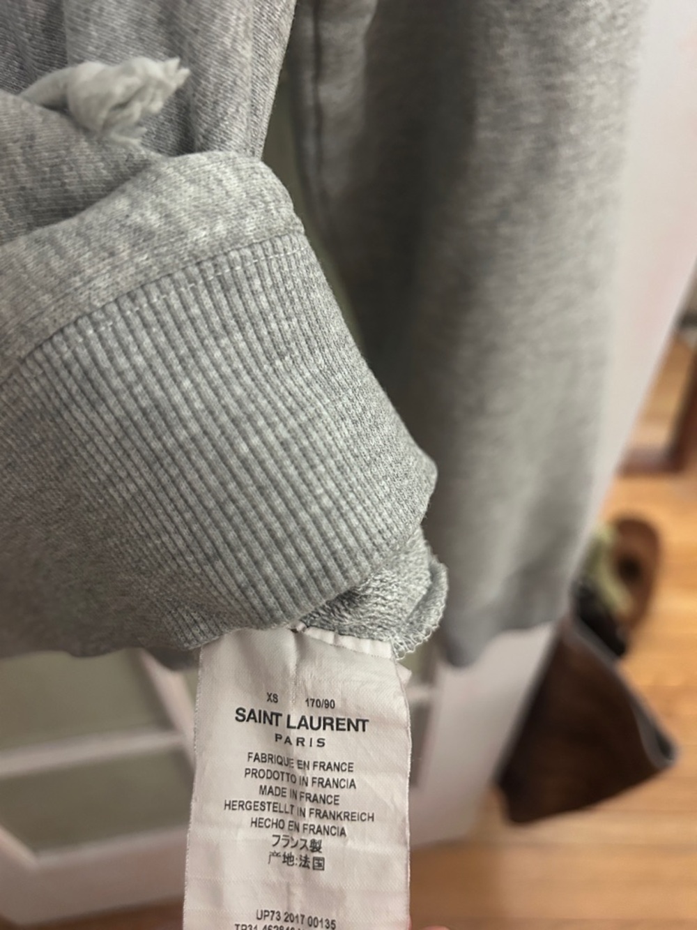 Saint Laurent Paris Gray Lace-Up V-Neck Sweatshirt - Picture 4 of 6